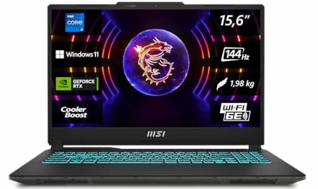 MSI Cyborg 15 Gaming Laptop, 15,6" Full HD 144Hz, Intel Core i7-13620H, NVIDIA GeForce RTX 4060, 16GB DDR5, 512GB SSD, Windows 11 Home, QWERTZ Tastatur, A13VF-862, Schwarz/transparent