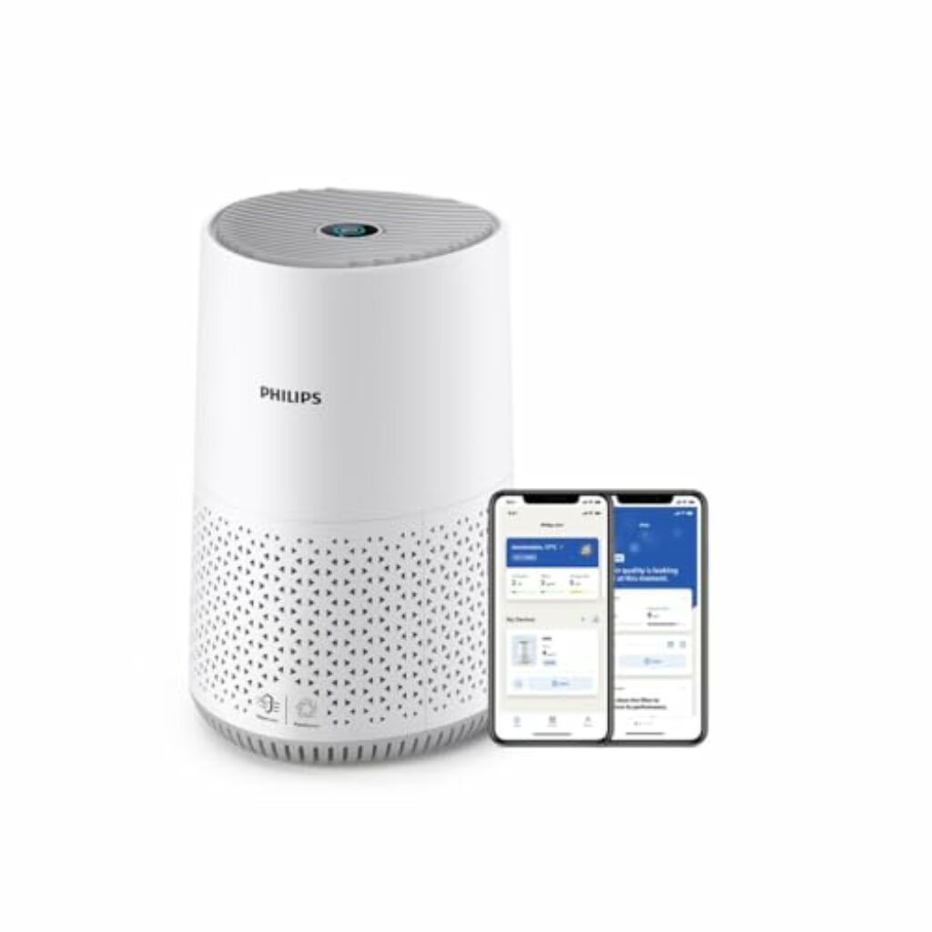 Philips Luftreiniger 600-Serie, energieeffizient mit Smart Sensor, Für Allergiker, HEPA-Filter entfernt 99,97% der Schadstoffe, Deckt bis zu 44 m2 ab, App-Steuerung, Weiß (AC0651/10)