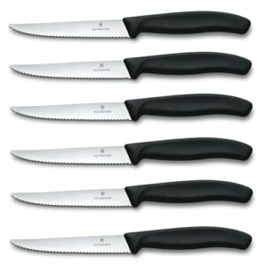 VICTORINOX Swiss Classic, Profi Steakmesser-Set, 6-teilig, Extra Scharfe Klinge, Wellenschliff, 11 cm, Robuster Kunststoffgriff, Rostfreier Stahl, Schwarz