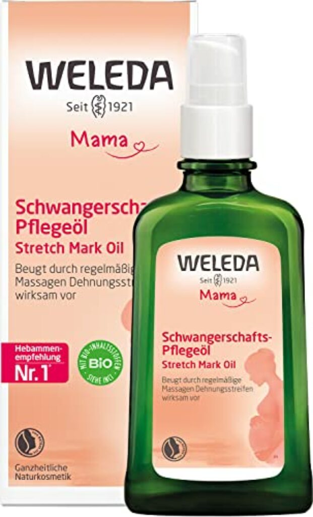 WELEDA Bio Mama Schwangerschaftsöl - veganes Naturkosmetik Babybauch Massageöl zur Dehnungsstreifen Vorbeugung. Hautpflege Schwangerschaft Körperöl mit Jojobaöl verbessert die Hautelastizität (100ml)