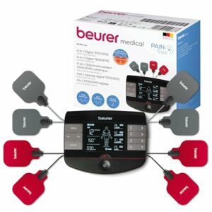 Beurer EM 89 Digital TENS/EMS Gerät mit Wärmefunktion, 4-in-1 Funktion zur Schmerztherapie, Muskelstimulation, Massage und Wärmetherapie, 4 getrennt regelbare Kanäle, 8 Elektroden & Akku