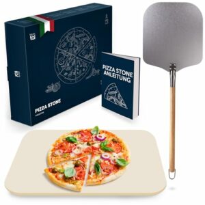 Blumtal Pizzastein für Backofen & Gasgrill 38x30 cm mit Pizzaschieber - Pizzastein Gasgrill aus Cordierit bis 900 C° - Pizzastein Gasgrill - Pizza Stein für den Grill - Pizza Stone - Backstein Brot