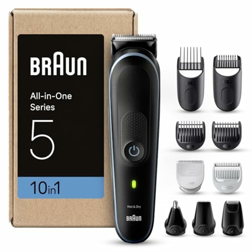 Braun Series 5 All-In-One Bartpflege Bodygroomer Set, 10-in-1 Barttrimmer / Bartschneider, Nasenhaartrimmer, Trimmer/Haarschneider Herren, Haarschneidemaschine, 100 Min Laufzeit, MGK5445