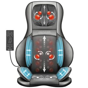 COMFIER Shiatsu Massagesitzauflage mit Knet-, Rollen-, Vibrations- und Luftkompressionsmassage, Massageauflage mit Wärmefunktion, für Nacken-, Schultern-, Rücken- und Oberschenkel