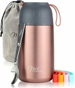 Milu® Thermobehälter für Essen I 800ml I Edelstahl Warmhaltebehälter mit Löffel, Thermobecher Essen, Thermo Lunchbox für Kinder, Erwachsene, Thermobox Suppen, Babybrei, Speisebehälter Rosegold, 800ml