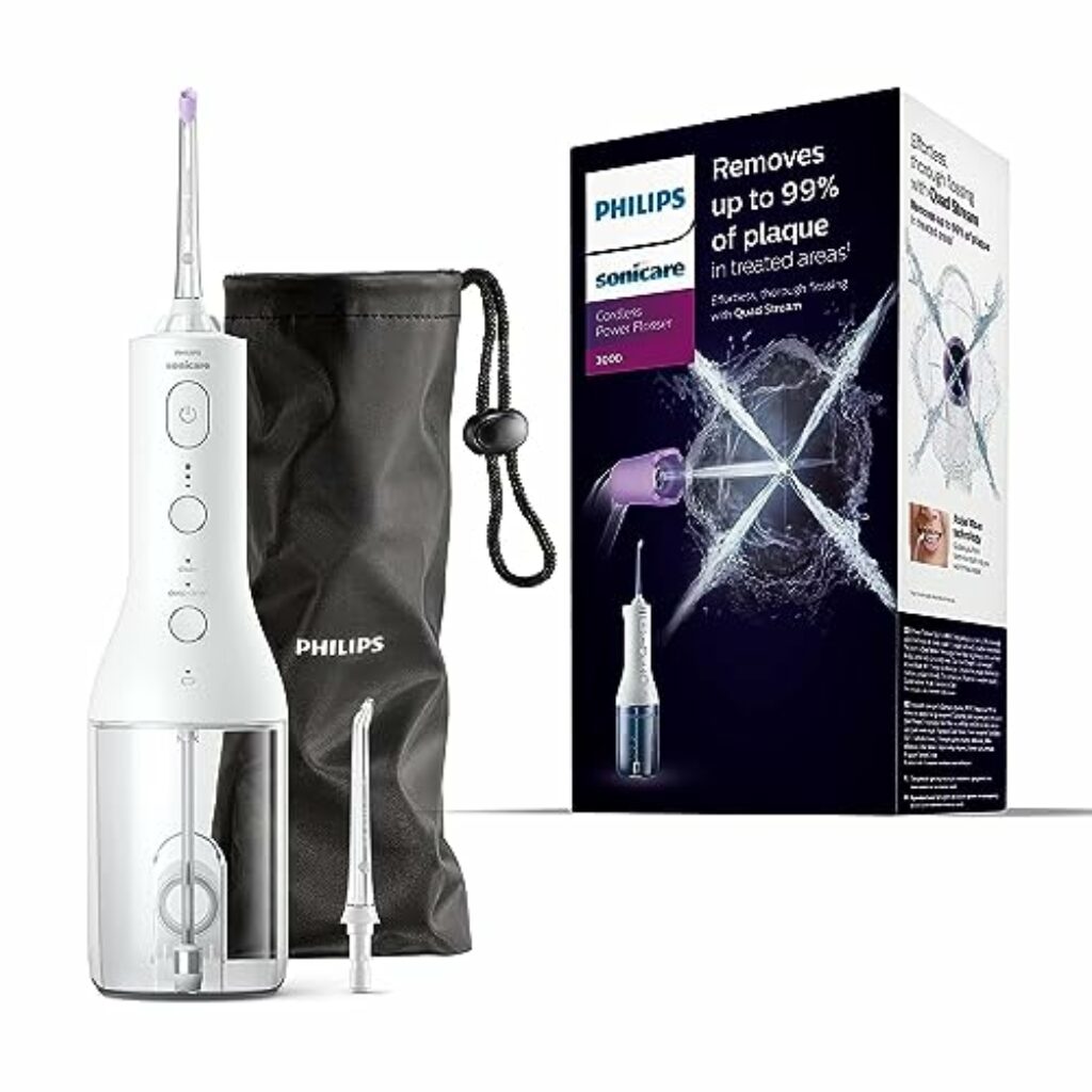 Philips Sonicare kabelloser Power Flosser 3000 Munddusche; Wasser-Flosser für Zähne, Zahnfleisch und Zahnpflege, weiß (Modell HX3826/31)