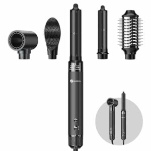 Slopehill Airstyler 5 IN 1, 110,000 RPM High-Speed Ionic Haartrockner für Schnelltrocknend, Multi-Haarstyler mit Automatischer Luft-Lockenstab, Haarglätter Bürste ＆ Volumenbürste (Schwarz)