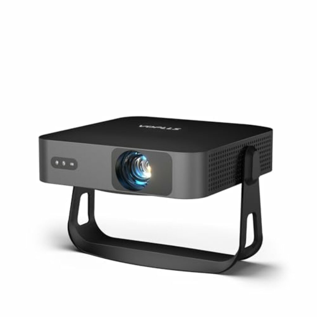 Smart Beamer【360° Drehbar/Autofokus/Trapezkorrektur】 Mini Beamer 4K Unterstützt 1080P Full HD 23000L WiFi6 Bluetooth, VOPLLS Beamer Klein Heimkino 50% Zoom Projektor für Handy/TV Stick/USB