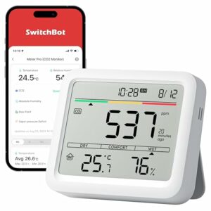 SwitchBot CO2-Melder, CO2 Messgerät mit Thermometer Hygrometer Innen, Luftqualität Messgerät mit CO2-Alarm, Bluetooth CO2 Sensor mit APP, 2 Jahre Datenspeicher, Hub erforderlich