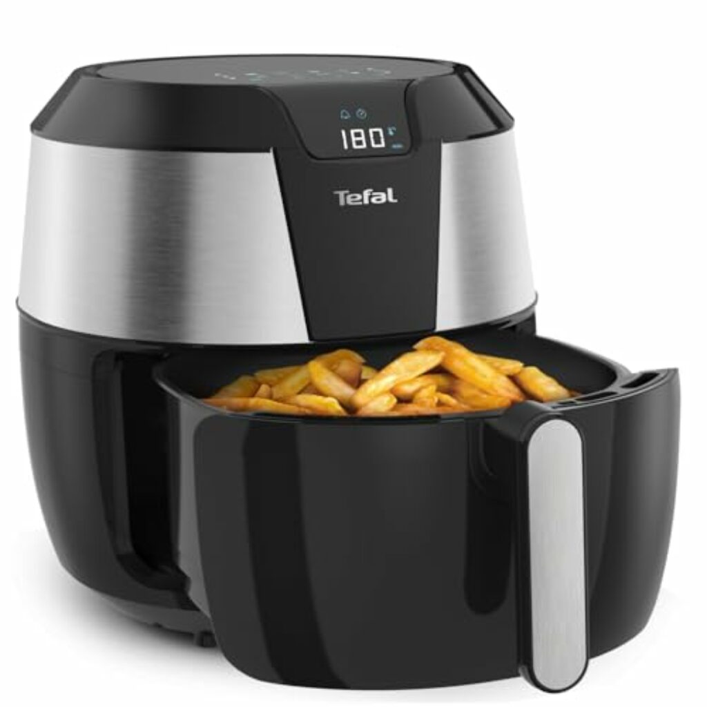 Tefal Heißluftfritteuse Easy Fry XXL, Air Fryer, 1850 Watt, 5,6 L für 8 Portionen, 8 automatische Programme, Digitales Display, energiesparend, gesunde Fritteuse ohne Öl, Edelstahl, EY701D