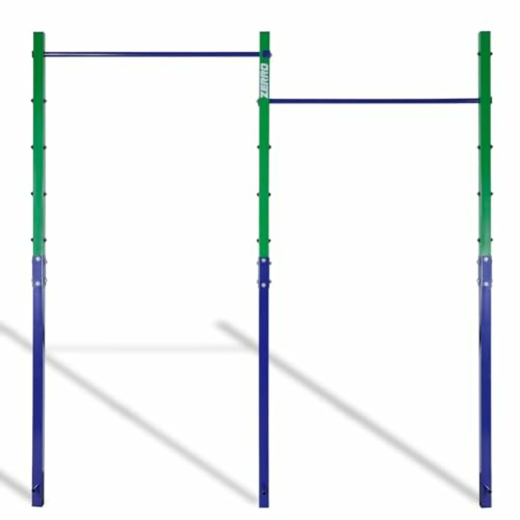 ZERRO Reckstange Outdoor Turnreck bis 150kg belastbar, Höhenverstellbar Doppelte Turnstange Outdoor, grün-blau